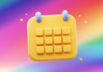 黄色い３Dカレンダー 虹色背景