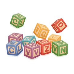 カラフルな木製アルファベットブロックの散乱