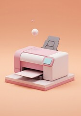 ピンクのインクジェットプリンター ３Dイラスト