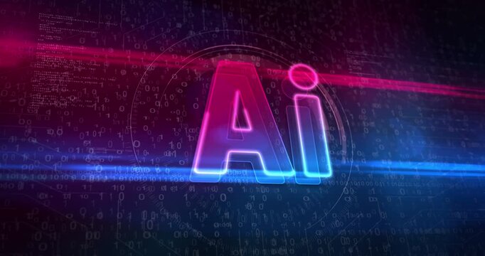 Ai Artificial intelligence symbol on abstract digital background. 3d glowing icon cyber technology concept animation.