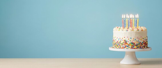 Fototapeta premium Celebrating a birthday with a colorful cake simple setting dessert bright background close-up view joyful concept