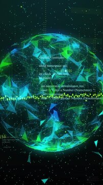 Vertical video: On load hologram globe rotating while code and numbers scrolling, showing live data
