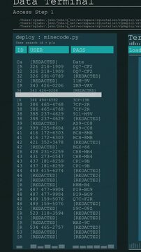 Vertical video: Deploy command loading console, table populating, highlight moving for user search