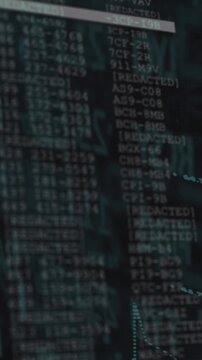 Vertical video: Blurred HUD focusing codes showing teal arrow sliding scan bar marking trend up