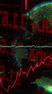 Vertical video: Data pulse arriving red dotted chart rising as cloud forming showing market gain