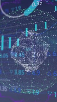 Vertical video: Data update starting mesh rotating shaping bars shifting nodes pulsing showing data
