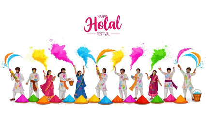 Fototapeta premium Vibrant Holi celebration with people throwing colorful powders in the air, enjoying the festival with joy and enthusiasm
