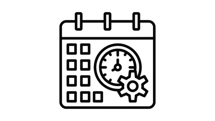 Calendar with clock and gear icon representing time management and productivity