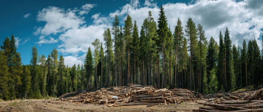 Forest with cut timber day
