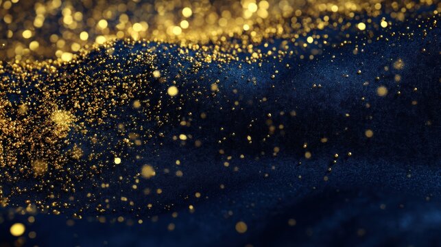 Abstract golden glitter particles on dark background