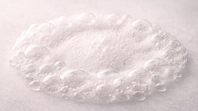  Cluster of delicate micro foam bubbles on frosted surface with soft purity lighting creating dermatology inspired skincare texture visual ideal for luxury cosmetic presentations and macro beauty visu