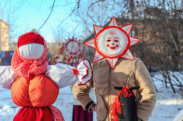 Celebration of traditional Maslenitsa with mummers