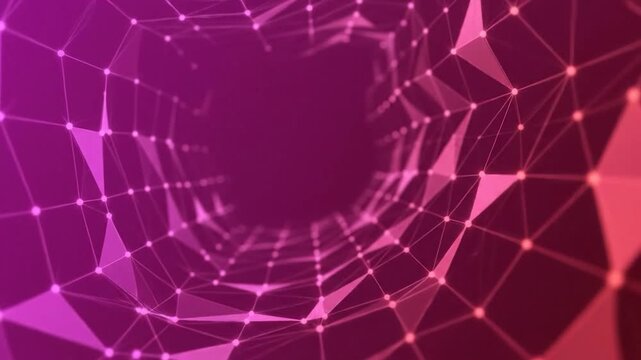 Abstract digital tunnel with glowing network connections in vibrant gradient.