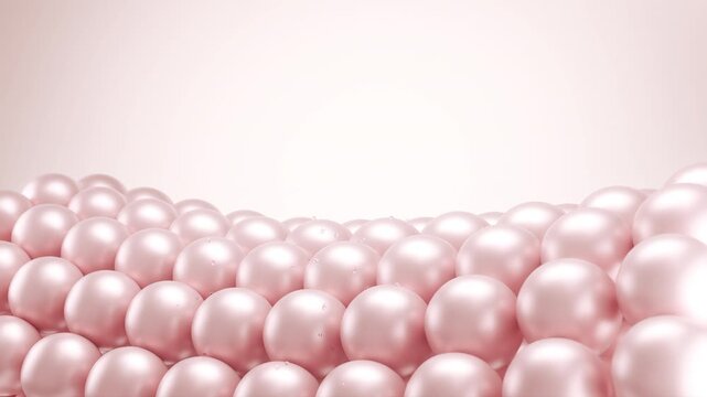 3D animation of pink serum bubbles penetrating deep into skin cells for collagen boosting.