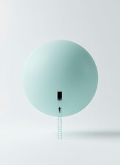 A close-up view of a light blue balloon with a small black valve on a white surface