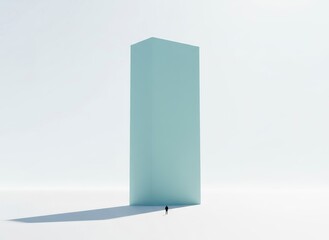 A 3D rendering of a minimalist rectangular prism casting a shadow on the floor from a slight elevation viewpoint