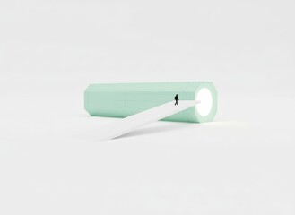 A mint green tube with a white applicator on a plain surface viewed from the side.