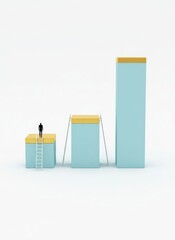 A man climbing three cuboid structures of varying heights on a plain surface