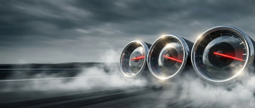 High-speed racing action with speedometers dynamic road environment automotive content dramatic viewpoint speed and performance concepts