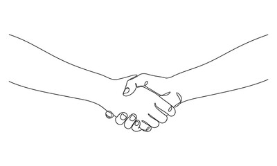 Continuous one line drawing of Two hands shaking in a formal handshake. One illustration sketch isolated background work team man