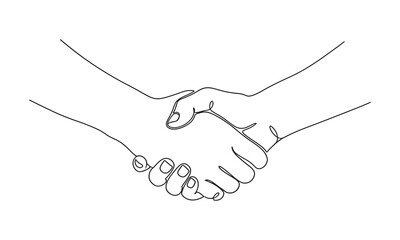 Continuous one line drawing of Two hands shaking in a formal handshake. One illustration sketch isolated background work team man