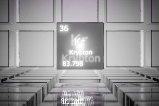 Krypton gas is a periodic table element. Krypton gas symbol on the periodic table. Krypton is an element on the periodic table. 3d render