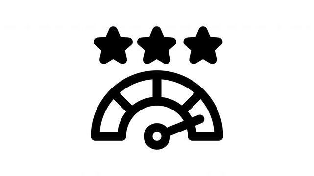 KPI Meter Motion Icon with Performance Gauge and Rating Stars Transparent Alpha Channel for Web and App Interface
