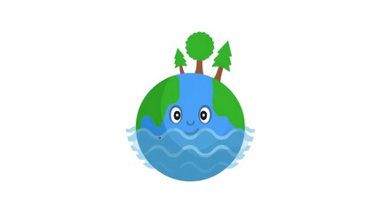 Naklejka premium A cheerful planet with a blue river and green trees on its surface