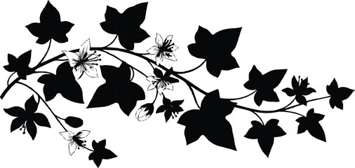 features a striking silhouette of vines and flowers that creates a dynamic and visually engaging composition. The black silhouette against a white background provides a high-contrast effect, allowing  © MSTADURI