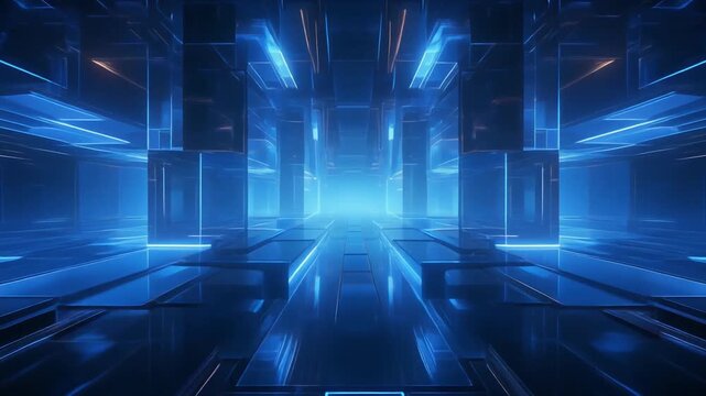 Futuristic holographic blue light streams layered transparent panels smooth motion depth seamless surreal ambience cascading softly abstract unique style ultra realistic cinematic loop