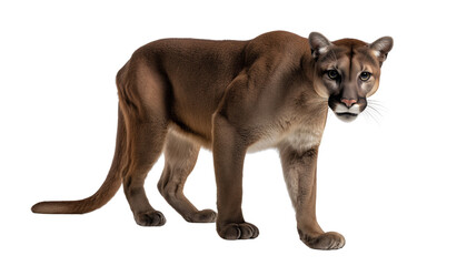 Majestic Cougar Stance A powerful cougar, its muscular form on full display, exudes an aura of strength and alertness, as it holds a striking pose in the foreground.