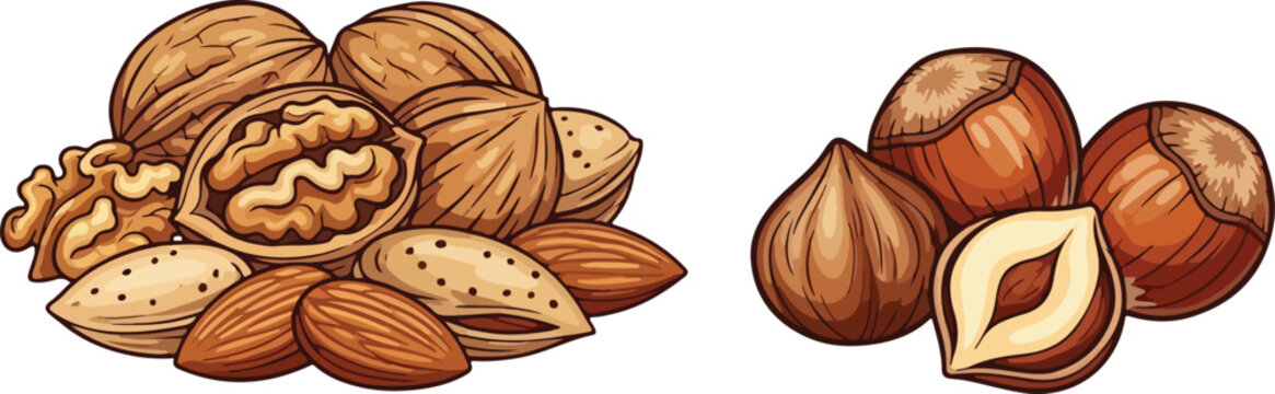 Pile of walnuts almonds and hazelnuts