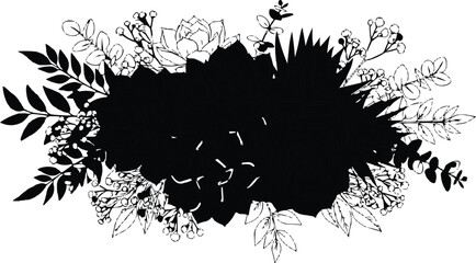  described showcases a central black silhouette that is surrounded by an intricate border of black and white foliage. This design creates a striking visual effect, with the silhouette standing out pro © MSTADURI