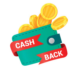 A cashback icon depicting a purse with coins, promoting promotions and loyalty programs for customers
