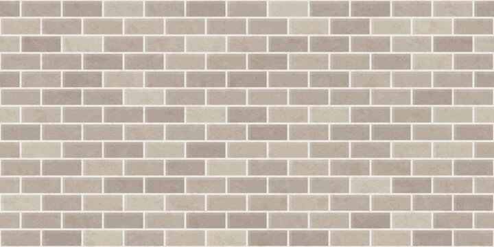 Brick wall texture, subway tile background for bathroom, kitchen backsplash, building facade. Grey seamless pattern with subtle grunge texture. Gray brickwall, old ceramic tile. Vector illustration