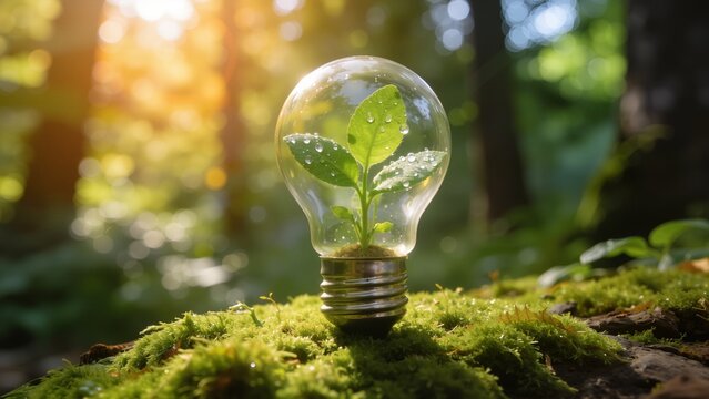 Light bulb with plant growing inside