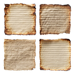 Set of Four Burnt Lined Vintage Paper Sheets Isolated on White  Background for Design Textures 