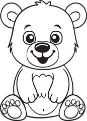 Obraz premium Cute baby bear sitting smiling cartoon character coloring vector art