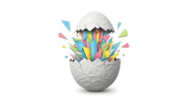 Cracked Easter Egg With Colorful Geometric Explosion Inside, Creative Spring Holiday Celebration Concept