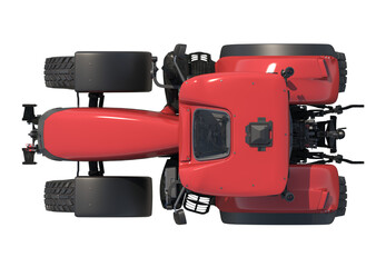 Red agricultural tractor with large tires and detailed components top view isolated © changnam37