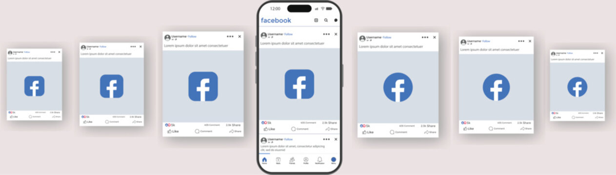 Facebook carousel post template on smartphone mockup. Facebook post mockup on iPhone 17 with feed layout. and full mobile social UI
