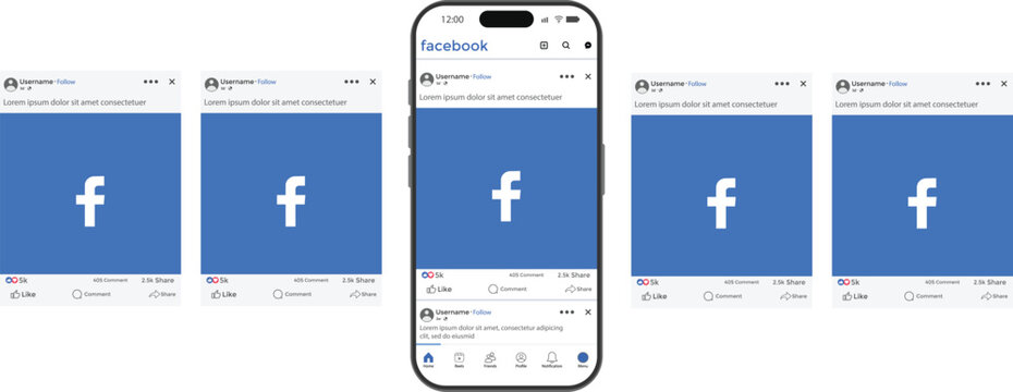 Facebook carousel post template on smartphone mockup. Facebook post mockup on iPhone 17 with feed layout. and full mobile social UI
