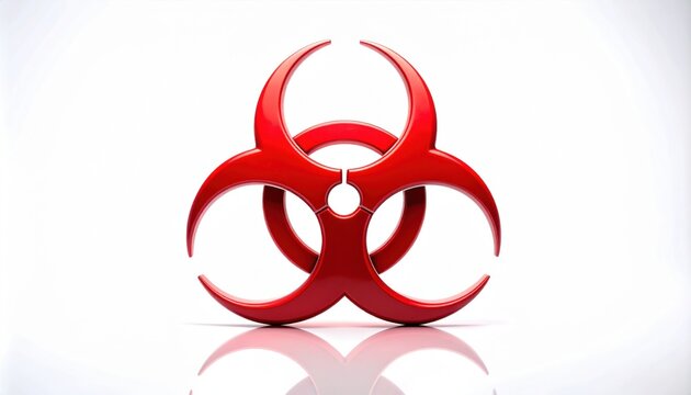 FlyPro Firefly Red Biohazard Symbol Prominently Displayed on a Sterile White Backdrop with Subtle Reflective Sheen, Photorealistic DS_e032f3_1