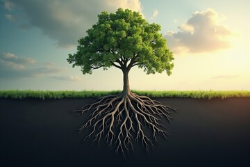 Naklejka premium The Resilient Strength of a Tree: Standing Tall with Exposed Roots