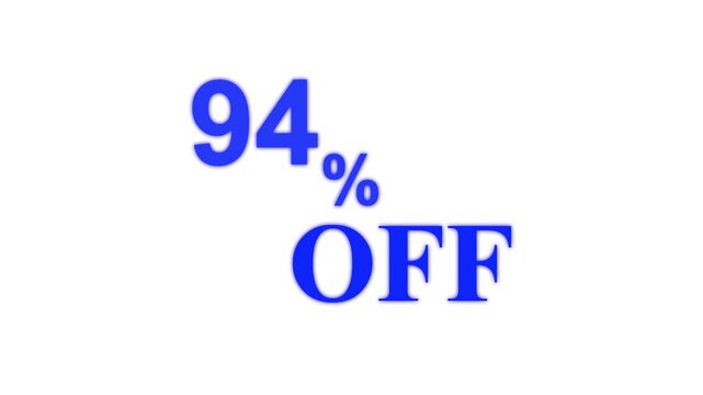Abstract 94 Percent Off Discount Sale Animation. Minimalist Text for Retail Promotion and Marketing. 4k motion graphics animation.