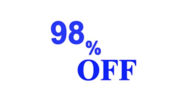 Abstract 98 Percent Off Discount Sale Animation. Minimalist Text for Retail Promotion and Marketing. 4k motion graphics animation.