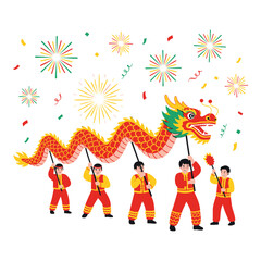 Obraz premium People performing chinese dragon dance during spring festival celebration