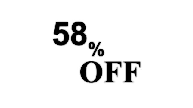 Abstract 58 Percent Off Discount Sale Animation. Minimalist Text for Retail Promotion and Marketing. 4k motion graphics animation.