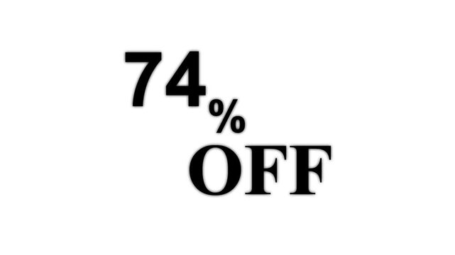 Abstract 74 Percent Off Discount Sale Animation. Minimalist Text for Retail Promotion and Marketing. 4k motion graphics animation.