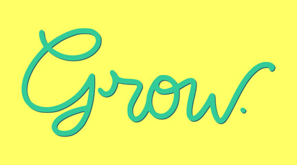 Obraz premium Grow Hand Drawn Lettering Vibrant Typography. Bold Green Script with Shadow Effect for Inspirational Branding and Modern Apparel Design.